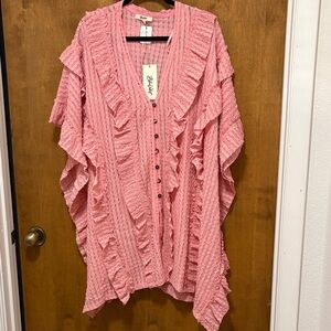 570. Blue Velvet Blush Pink Ruffled Button-Front Kimono